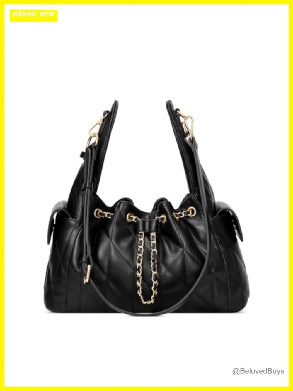 Quilted Vegan Leather Hobo Shoulder Bag Adjustable Strap Slouchy Tote